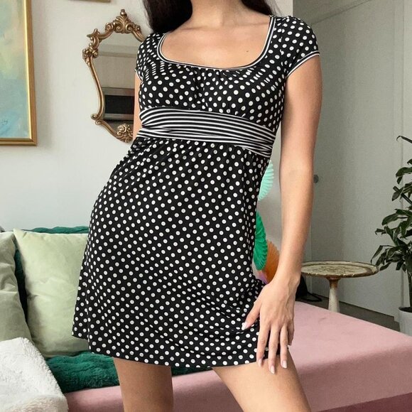 Y2K Black & White Polka Dot Dress - Picture 2 of 5